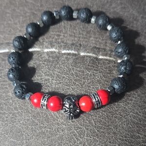 Black and Red Beaded Skull Bracelet